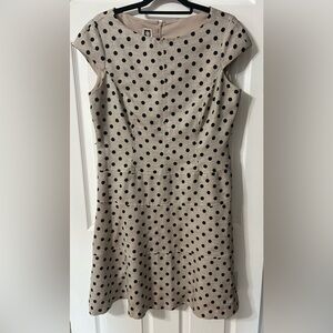 Anne Klein Tan and Black Polka Dot Midi Dress